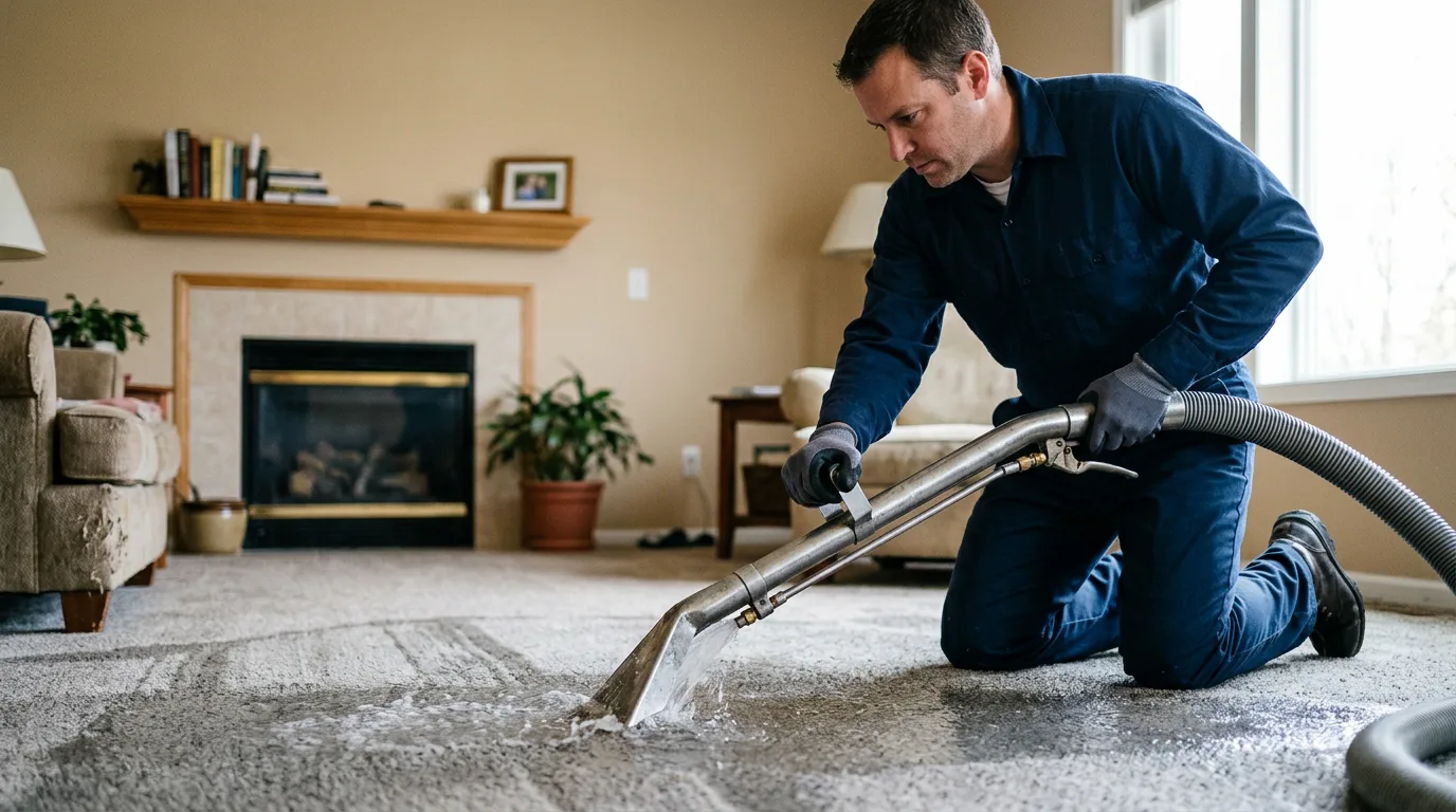 Water damage restoration technician working near Ursa, IL